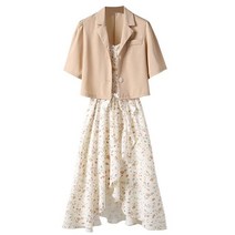 크롭자켓세트 린정장세트 여자린넨셋업 프랑스 여성 세련된 꽃무늬 민소매 드레스 세미정장
