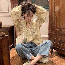 러블리 데이트용 코트안 레이어드 셔츠형 꽃무늬 가을 여성용 블라우스 쌀쌀한날씨