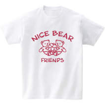 (23SS)나이스 베어 프렌즈 로고 비바마젠타 반팔 티셔츠 화이트 남자 기본 라운드 면티