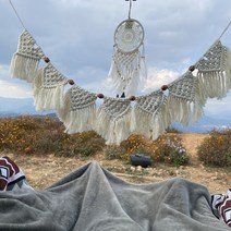 [전구증정] 패브릭 가랜드 감성 캠핑 벽장식 벽꾸미기 캠핑용품 마크라메 가랜드, [추가옵션]골드포인트+드림캐쳐L화이트