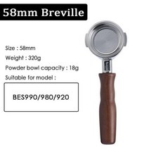 브레빌 드롱기 E61 용 커피 바텀리스 포터필터 515458mm 필터 바구니 교체 에스프레소 기기 액세서리, Breville 58mm, Breville 58mm