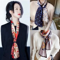 가을 요즘 브랜드 멋내기 실크 롱 슬림 타이 여성 패션 스카프 머플러 코디 부모님 등산 나들이
