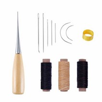 대바늘세트 가죽 바느질 도구 개대 손 바늘 핸들 Awl 큰 눈 공예, [01]  Set