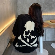 하이틴룩 하객룩투피스 놀이공원 코디 Deeptown 고딕 Streetwear 해골 프린트 니트 스웨터 여성 하라주쿠 펑크 블랙 Crewneck 긴 소매 점퍼 풀오버 탑