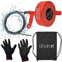 건설 안전 충격방지 작업 장갑 DrainX 배관 스네이크 배수구 송곳 | 7.6m25피트 청소 케이블 배관공 오거 및 보관 가방 포함!, 25 FT, 02 25 FT