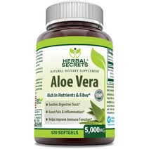 Herbal Secrets 알로에 베라 천연 건강 보조 식품 120 소프트젤 5000 Mg, 상세내용 참조, 1개