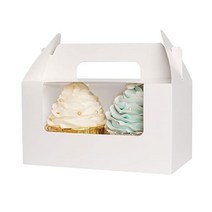 qiqee 할로윈용품 소품 할로윈 컵케이크 박스 2개 홀더 6.2x3.5x3.5inch 2.2 상의 50pcs 할로윈을 위한 창문이 있는 349163, White, 50 Packs