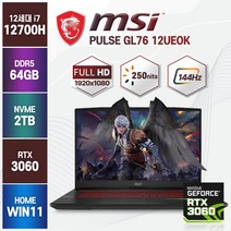 MSI Pulse GL76 12UEOK 12세대 i7-12700H RTX3060 17인치 윈도우11 GF76 A12UE, 블랙, 코어i7, 2TB, 64GB, WIN11 Home