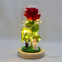LED 장미 홀로그램 유리돔 카네이션 신랑신부커플 피규어 인테리어무드등 로즈데이 성년의날 커플 신혼부부, 레드