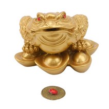 황 금 두꺼비 금전운 돈 들어오는 개업 선물 삼족 풍수 행운의 재산 중국어 개구리 동전 홈 오피스 장식 행운의 탁상 장식품, 골든 라지