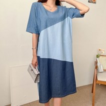 빅걸스토리 여성 빅사이즈 호발 배색 캐주얼 스타일리쉬 반팔 청원피스