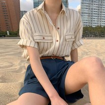 블링앤수 여성 반팔 스트라이프 여름 셔츠 LZZ235