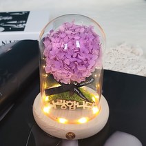 LED보라빛 무드등 프리저브드 꽃 부케 원목 유리돔 여자 친구 감동 생일 이사 선물, 단품