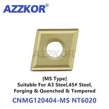 CNMG1204 MS NT6020 터닝 공구 인서트 A3 스틸 45 가공 재료 용 CNC 센터 선반 AZZKOR 다이아몬드 카바이드, 01 CNMG120404-MS NT6020