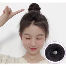 온리정 똥머리가발 셀프 올림머리 부분가발 스트레이트형 고탄력 밴드형, 블랙