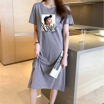 스타일아유 여성 프린팅 롱 여자 반팔 데일리 루즈 박시 슬릿 여름 편한 박시핏 원피스