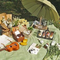 빈티지 리틀 프레쉬 플라워 소녀 하트 코튼 린넨 피크닉 천 사진 소품, 150x150cm, 그린 깅엄 체크