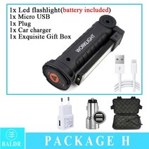 충전랜턴 캠핑 낚시 야외 야간 활동 Baldr usb led 손전등 내장 배터리 다기능 360 ° 접이식 5 모드 cob 토치 감성랜턴 작업등, 패키지 h 큰