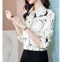 [바니드] 여성 럭셔리한 셔츠 오피스룩 루즈핏 긴팔 기하학 블라우스 0339