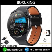 스마트워치 Kospet 화웨이 xiaomi nfc 남자 gt3 pro amoled 390390 hd 스크린 심박수 블루투스 통화 ip68 방수 smartwatch 2023, 검은 가죽