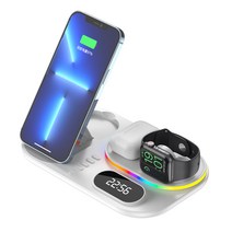 스물다섯 4in1 맥세이프 고속 무선충전기 시계 RGB, 화이트
