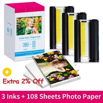 Canon 셀피 CP1300 용 4 x 6 포토 용지 KP-108IN 3 잉크 카트리지 CP1200 CP1000 CP910 108 910, CHINA, 2 Inks (No paper)