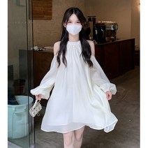 오프숄더 홀터넥 디자인 유니크 원피스 루즈핏 A라인 원피스