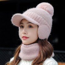 2종세트 겨울 여성 골프 털 모자 니트 캡 여자 연습복장 귀도리 이어워머 넥워머 세트, 연핑크 세트, ONE SIZE