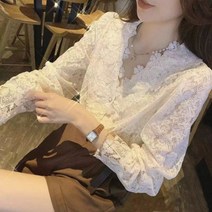 레이스 V 넥 원피스 고급 세련된 셔츠 봄 샬랄라 청바지 스커트 만능 코디