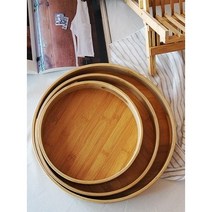 모던 우드 원형 쟁반 (사이즈 중 대) 고급 손잡이 핸들트레이