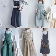 바리스타 파스텔 린넨 원피스 앞치마, 챠콜, 1개
