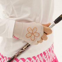 수이골프 UV+ 손등장갑 골프 스포츠 워킹 조깅 산책 운전 토시 가리개 남성 여성 손등토시, 큐빅 꽃 라이트 베이지/M