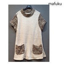 마후쿠 원피스형 니트 배색 롱조끼ab5909