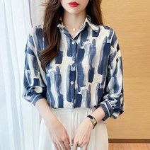여성 쉬폰블라우스 카라 하객 데일리 코디 캐주얼 봄 가을 프린트 셔츠