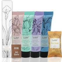 TravelWell Flower Series 개별 포장 15ml 0 5 액량 온스 샴푸 + 컨디셔너 21g 21g(0 7온스) 미니 비누 바 | 50 세트 호스트를 위한 에어비앤비, 키트 2
