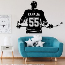 아이스하키 유니폼 저지 져지 티 미식축구 하키 럭비 현대 아이스 이름 및 비닐 데칼 사용자 정의 벽 장식 번호 G-110, [01] Black, 1개