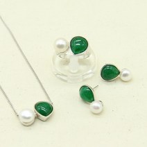 천연 비취 옥 담수 진주 목걸이 귀걸이 반지 혼주 결혼식 선물 세트 어머니 선물