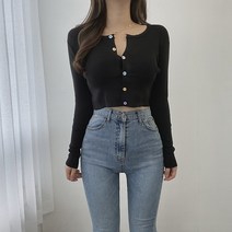 VANANA2 베이직 디자인 키치 단추 슬림핏 크롭 긴팔 가디건