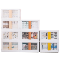 LHR 투명 옷장 보관함 의류 장난감 책 저장 수납 가정용 플라스틱 대용량 수납장, 설치 없음 32L-화이트 + 파우더 핸들