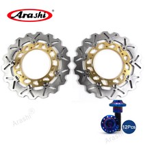 Arashi 1 쌍 오토바이 CNC 완전 부동 플로팅 브레이크 디스크 로터 에 YAMAHA YZF R1 YZF-R1 1998-2003 1000cc 1999 2000 2001, 금색+파랑나사