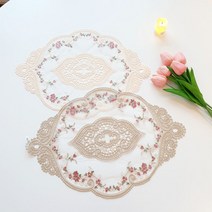 [미플래닛] 로맨틱 플라워 자수 식탁매트 [6color], 44cm*32cm, 베이지
