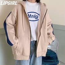 [립걸]데즈 박시 기모 배색후드집업