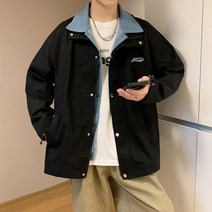 데님재킷코디 페이크투피스 코트 트렌드 남자소개팅봄옷 캐쥬얼 야구복 와이드 루즈핏 카라넥 데님자켓 4993492621