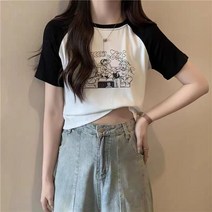 순면 타탄나그랑 반팔 티셔츠 여성 여름 작은키 숏 반팔 상의