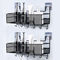 로지 무타공 접착식 벽걸이 수납 욕실선반 2개, 블랙