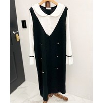(66-110size) 미유 빅사이즈 카라 셔츠 니트 롱원피스 가을 긴팔 블라우스 일체형 정장 오피스룩 하객룩