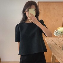봄원피스 루즈핏 올 매치 풀오버 반소매 상의 여성용 한국 시크한 여름 레트로 우아한 라운드 넥 텍스처