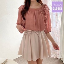 올리비에스클로젯 한정수량/패플단독 올리비에스클로젯 페미닌 양프릴 5부 블라우스_O2205BL606B
