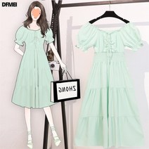 DFMEI 빅 스커트 원피스 여 슬림해 보이는 허리 조임 미디엄 롱