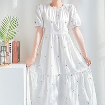 [여름신상 2color] 플라워 꽃무늬 데이지 린넨 플레어 맥시 퍼프소매 캉캉 프릴 셔링 핀턱 코튼 롱 원피스